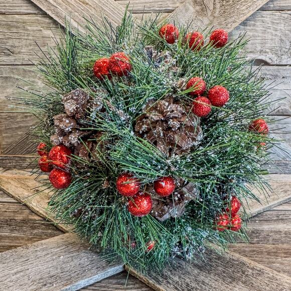 NWT-Pier 1, Christmas Holiday 8" Greenery Ball w/ Faux Pine, Berries & Pinecones - Picture 3 of 5